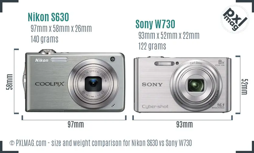 Nikon S630 vs Sony W730 size comparison