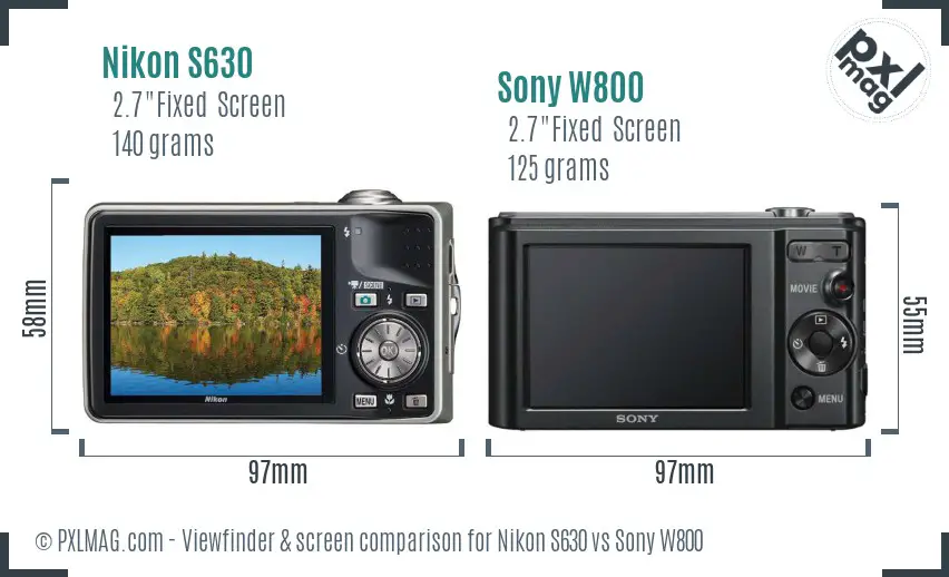 Nikon S630 vs Sony W800 Screen and Viewfinder comparison