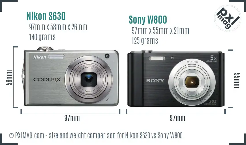 Nikon S630 vs Sony W800 size comparison
