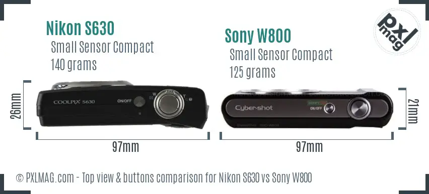 Nikon S630 vs Sony W800 top view buttons comparison