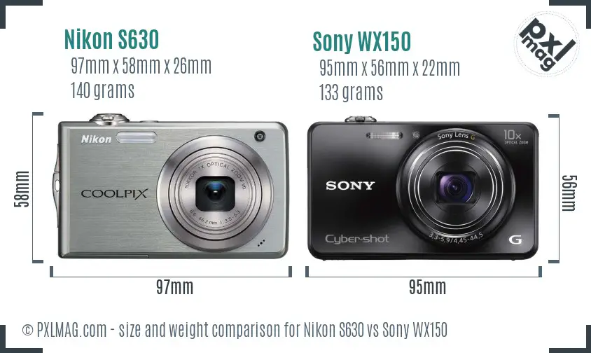 Nikon S630 vs Sony WX150 size comparison Nikon S630 vs Sony WX150 size comparison