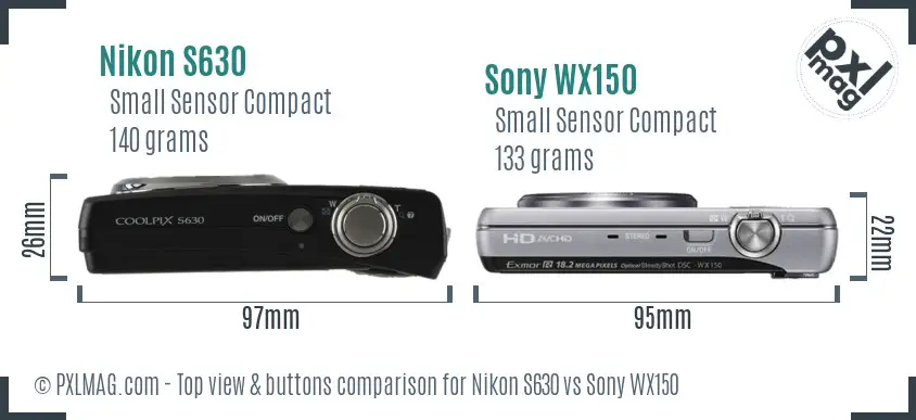 Nikon S630 vs Sony WX150 top view buttons comparison