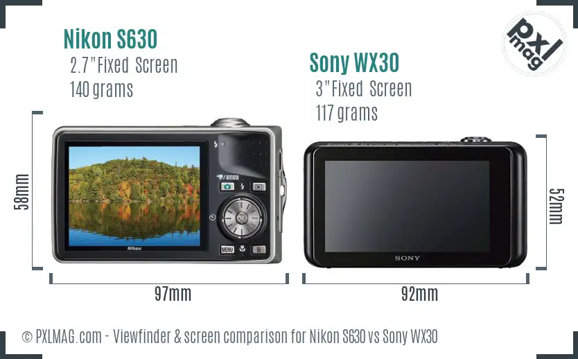 Nikon S630 vs Sony WX30 Screen and Viewfinder comparison