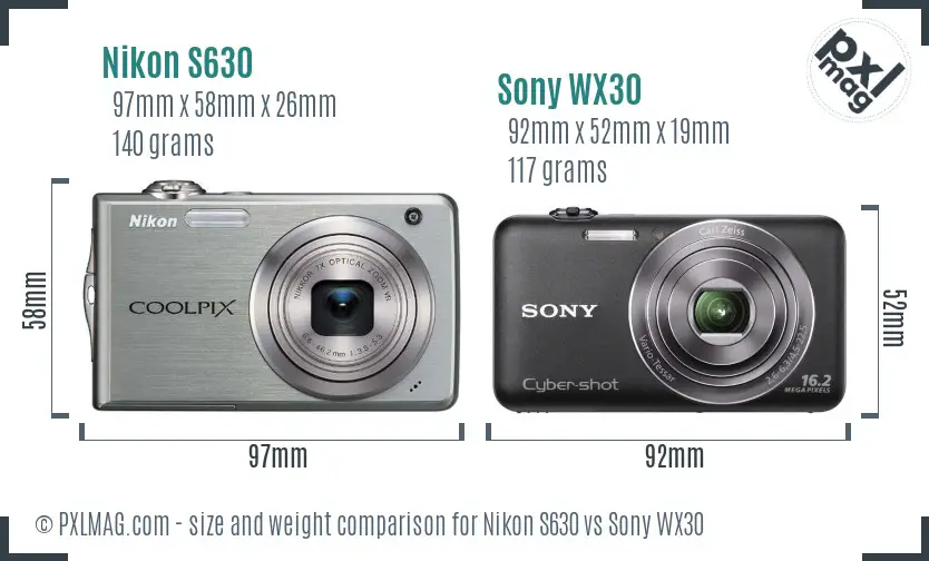 Nikon S630 vs Sony WX30 size comparison