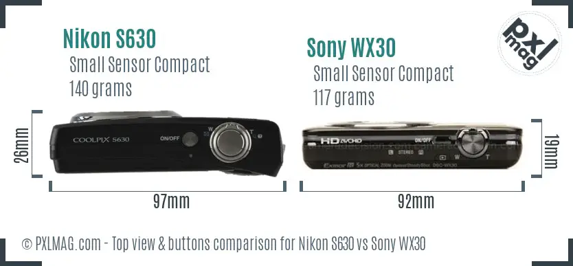 Nikon S630 vs Sony WX30 top view buttons comparison