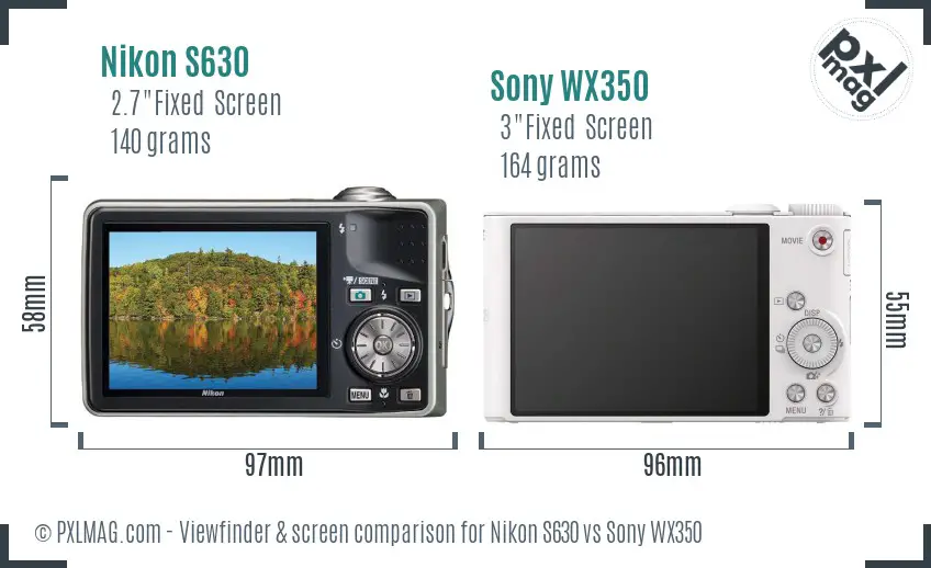 Nikon S630 vs Sony WX350 Screen and Viewfinder comparison