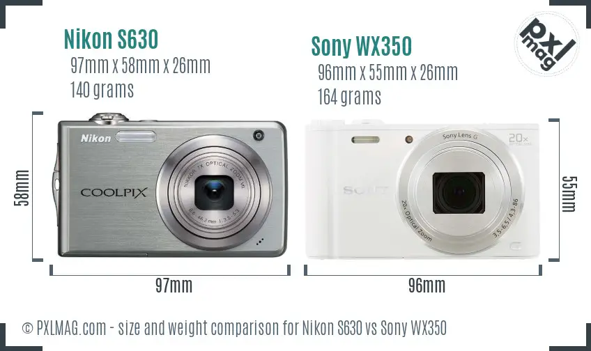 Nikon S630 vs Sony WX350 size comparison