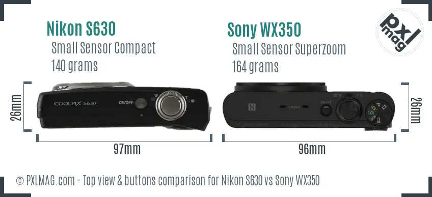 Nikon S630 vs Sony WX350 top view buttons comparison