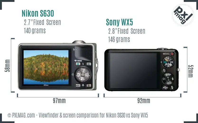 Nikon S630 vs Sony WX5 Screen and Viewfinder comparison