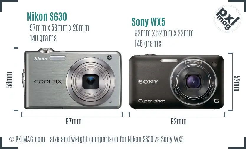 Nikon S630 vs Sony WX5 size comparison