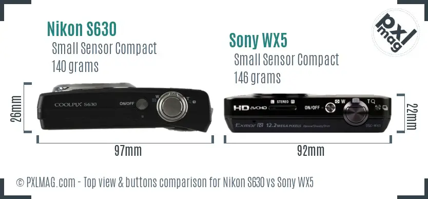 Nikon S630 vs Sony WX5 top view buttons comparison