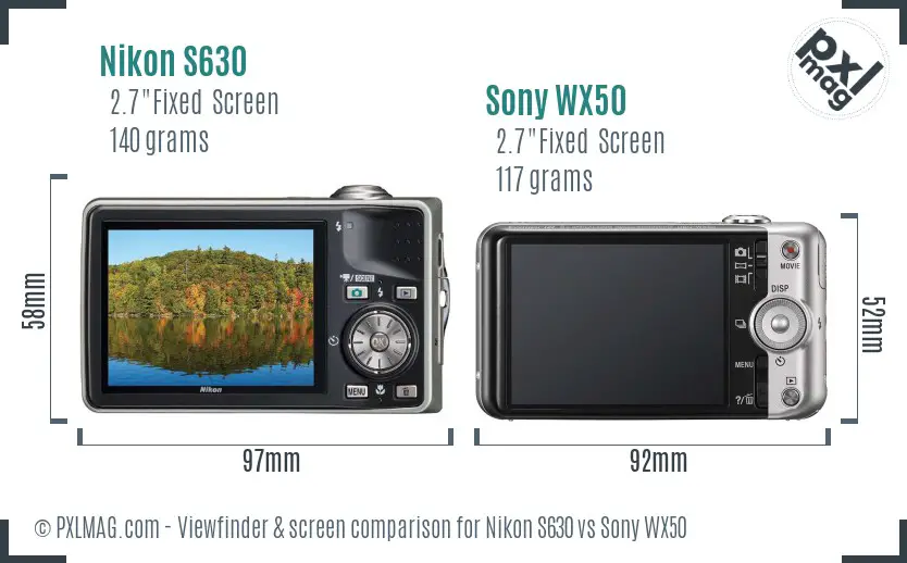 Nikon S630 vs Sony WX50 Screen and Viewfinder comparison