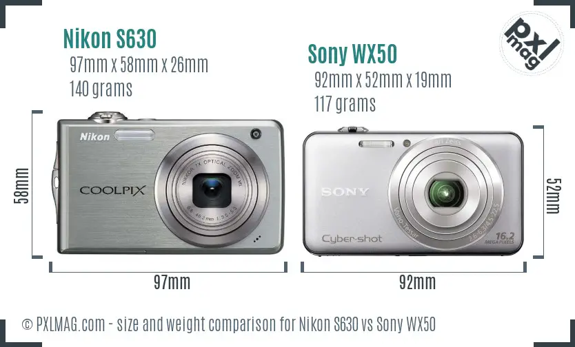 Nikon S630 vs Sony WX50 size comparison