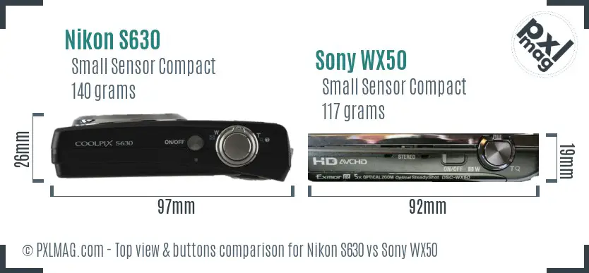 Nikon S630 vs Sony WX50 top view buttons comparison