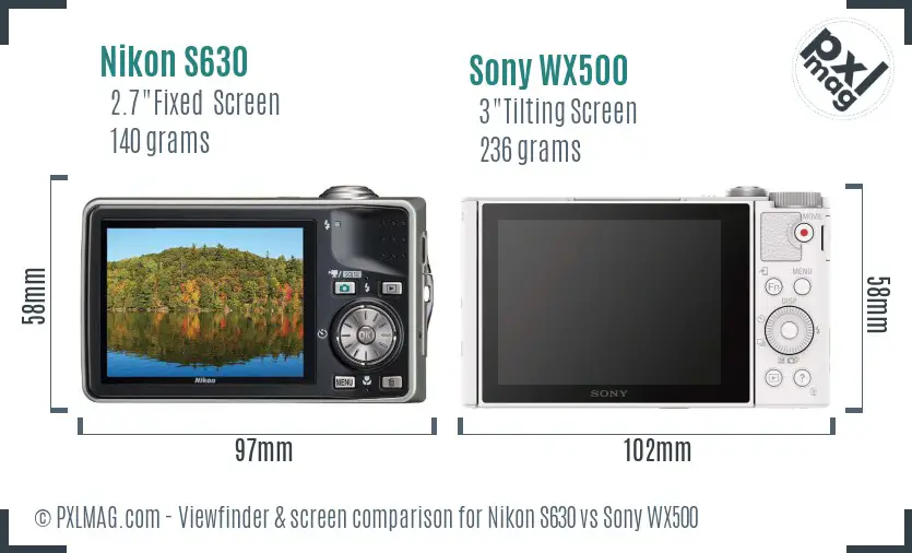 Nikon S630 vs Sony WX500 Screen and Viewfinder comparison Nikon S630 vs Sony WX500 Screen and Viewfinder comparison