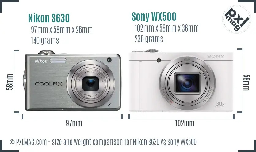 Nikon S630 vs Sony WX500 size comparison Nikon S630 vs Sony WX500 size comparison