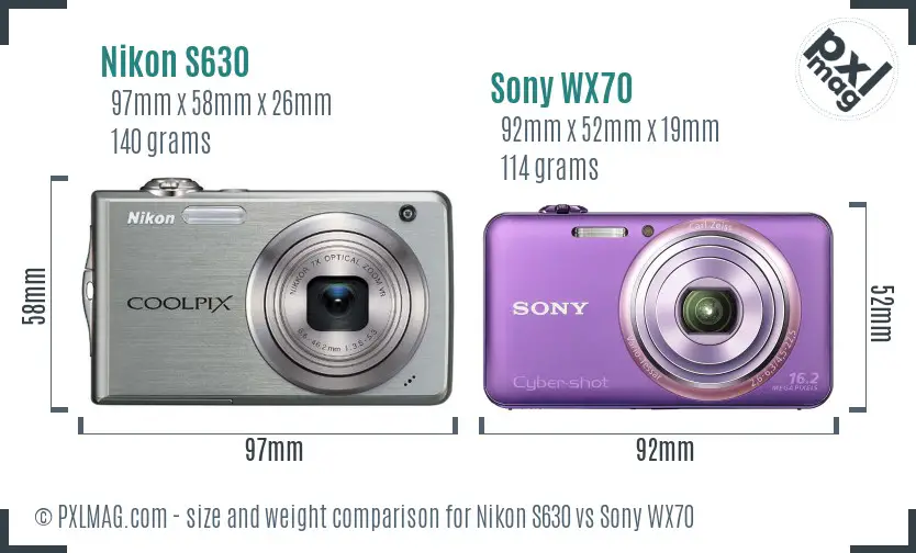 Nikon S630 vs Sony WX70 size comparison
