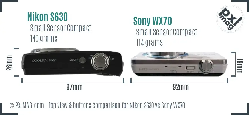 Nikon S630 vs Sony WX70 top view buttons comparison