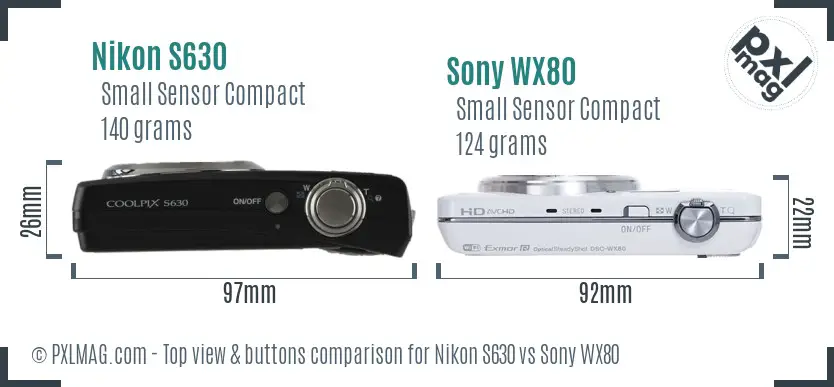 Nikon S630 vs Sony WX80 top view buttons comparison Nikon S630 vs Sony WX80 top view buttons comparison