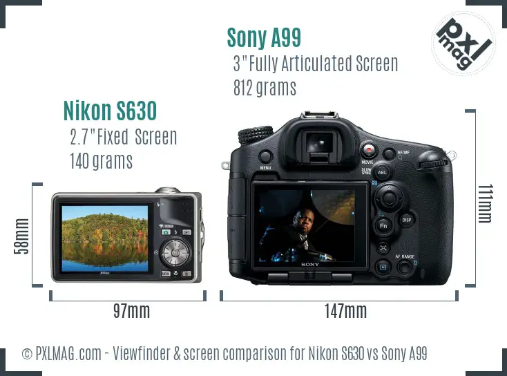 Nikon S630 vs Sony A99 Screen and Viewfinder comparison Nikon S630 vs Sony A99 Screen and Viewfinder comparison