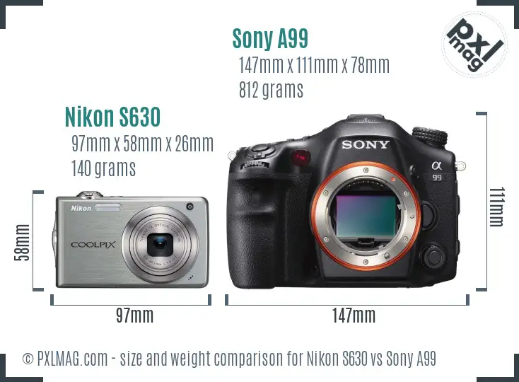 Nikon S630 vs Sony A99 size comparison Nikon S630 vs Sony A99 size comparison