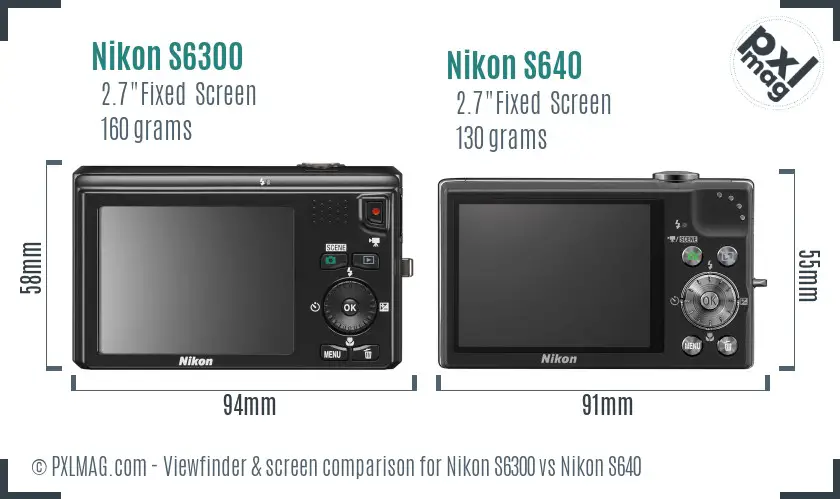 Nikon S6300 vs Nikon S640 Screen and Viewfinder comparison