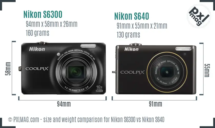 Nikon S6300 vs Nikon S640 size comparison