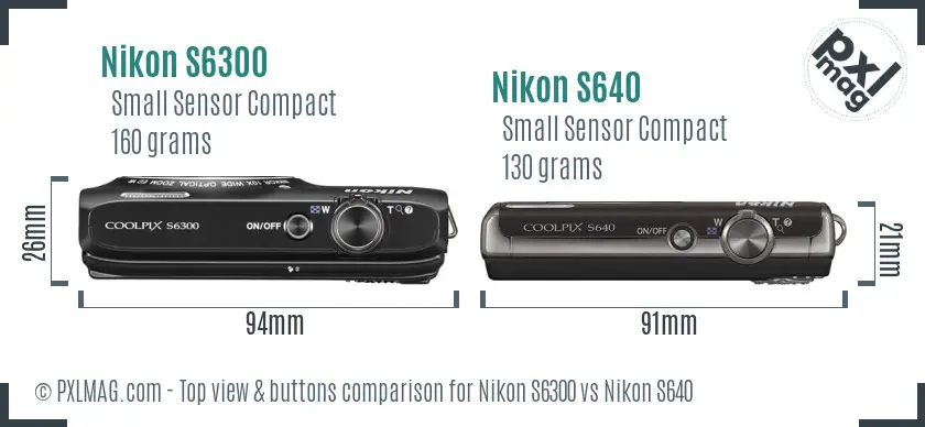 Nikon S6300 vs Nikon S640 top view buttons comparison