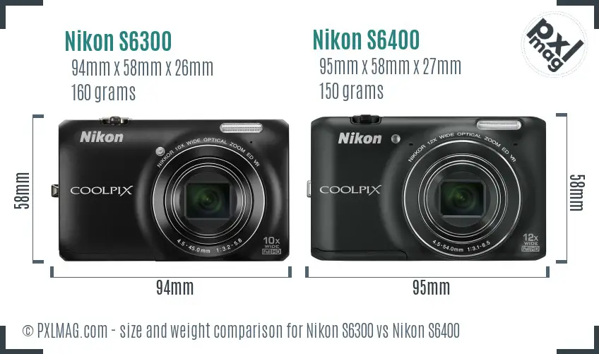 Nikon S6300 vs Nikon S6400 size comparison