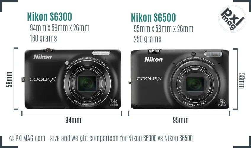 Nikon S6300 vs Nikon S6500 size comparison