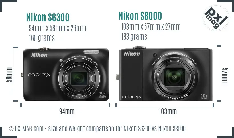 Nikon S6300 vs Nikon S8000 size comparison