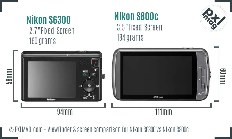 Nikon S6300 vs Nikon S800c Screen and Viewfinder comparison