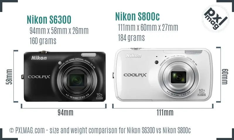 Nikon S6300 vs Nikon S800c size comparison