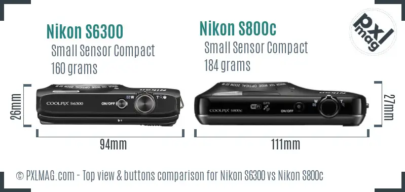 Nikon S6300 vs Nikon S800c top view buttons comparison