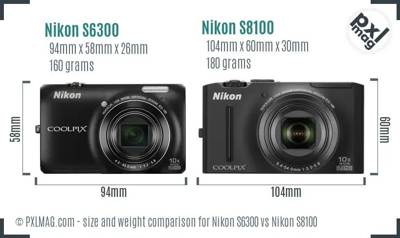 Nikon S6300 vs Nikon S8100 size comparison