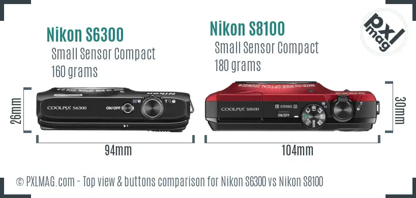Nikon S6300 vs Nikon S8100 top view buttons comparison