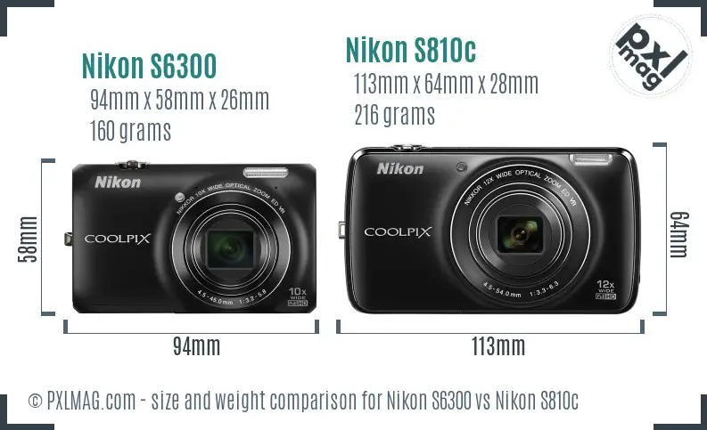 Nikon S6300 vs Nikon S810c size comparison