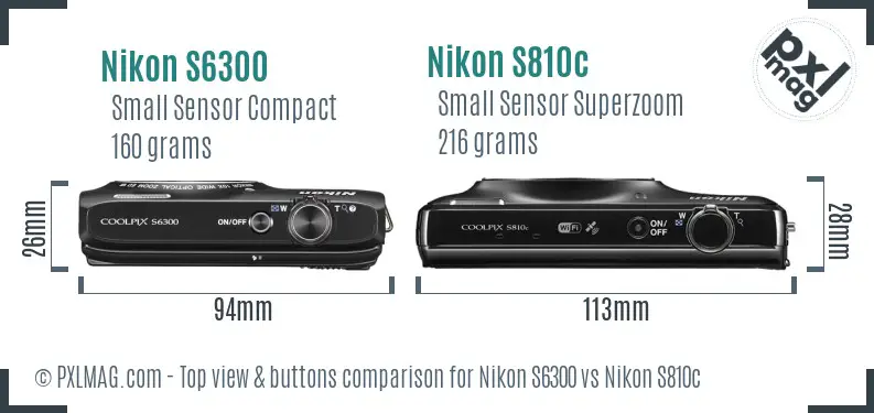 Nikon S6300 vs Nikon S810c top view buttons comparison