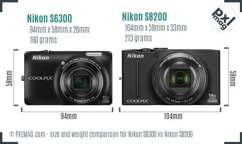 Nikon S6300 vs Nikon S8200 size comparison