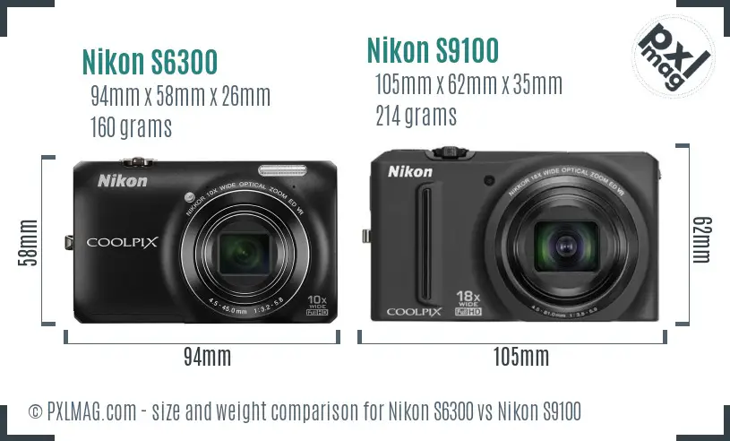 Nikon S6300 vs Nikon S9100 size comparison
