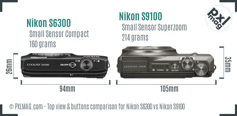 Nikon S6300 vs Nikon S9100 top view buttons comparison