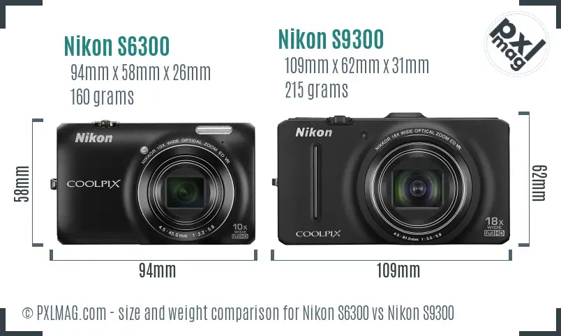 Nikon S6300 vs Nikon S9300 size comparison