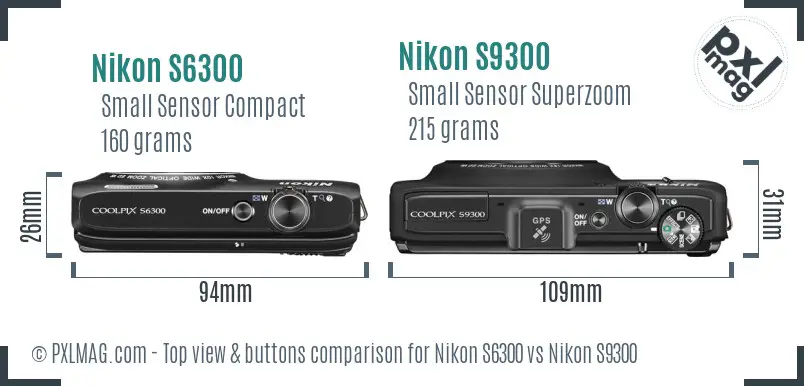 Nikon S6300 vs Nikon S9300 top view buttons comparison