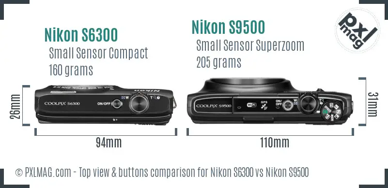 Nikon S6300 vs Nikon S9500 top view buttons comparison
