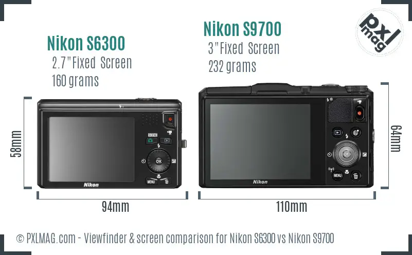 Nikon S6300 vs Nikon S9700 Screen and Viewfinder comparison