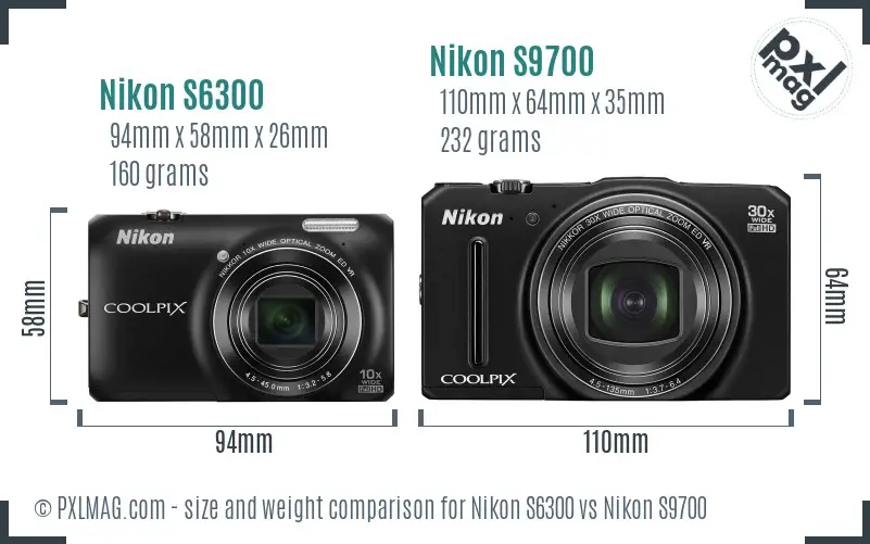 Nikon S6300 vs Nikon S9700 size comparison