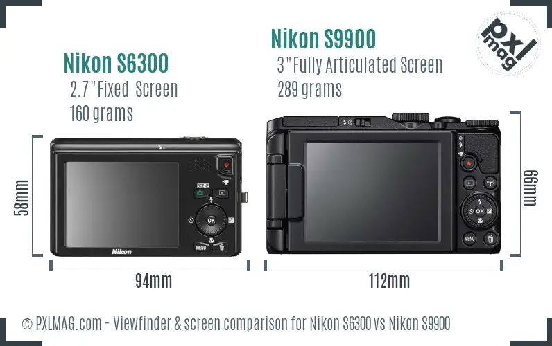 Nikon S6300 vs Nikon S9900 Screen and Viewfinder comparison