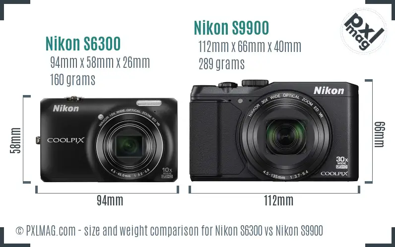 Nikon S6300 vs Nikon S9900 size comparison