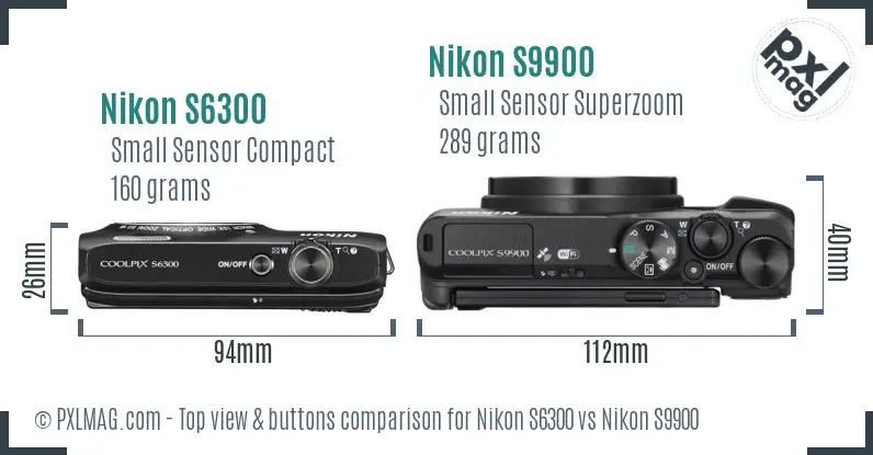 Nikon S6300 vs Nikon S9900 top view buttons comparison