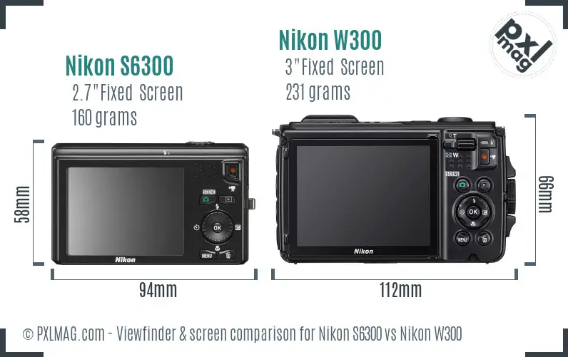 Nikon S6300 vs Nikon W300 Screen and Viewfinder comparison